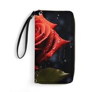 DWTJKMS Rote Rose mit roten Spritzern, lange Brieftasche, schmale PU-Ledergeldbörsen für Männer und Frauen, minimalistische Geldbörse mit Kartenfächern, weiß, 19,7 x 10,5 cm, weiß, 19.7x10.5cm