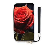 DWTJKMS Rote Rose mit roten Spritzern, lange Brieftasche, schmale PU-Ledergeldbörsen für Männer und Frauen, minimalistische Geldbörse mit Kartenfächern, weiß, 20 x 10,5 cm, weiß, 20x10.5cm