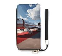 DWTJKMS Roter Teppich Flugzeug lange Geldbörse, schlanke Brieftasche aus PU-Leder, für Männer und Frauen, minimalistische Geldbörse mit Kartenfächern, weiß, 20 x 10,5 cm, weiß, 20x10.5cm