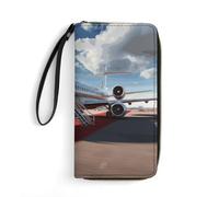 DWTJKMS Roter Teppich Flugzeug lange Geldbörse, schlanke Brieftasche aus PU-Leder, für Männer und Frauen, minimalistische Geldbörse mit Kartenfächern, weiß, 19,7 x 10,5 cm, weiß, 19.7x10.5cm