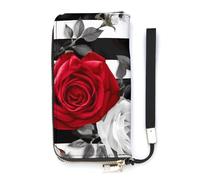 DWTJKMS Schwarz-weiße gestreifte rote Rosen-Blumen, lange Brieftasche, schlanke Brieftasche aus PU-Leder für Männer und Frauen, minimalistische Geldbörse mit Kartenfächern, weiß, 20 x 10,5 cm, weiß,