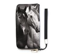 DWTJKMS Schwarze und weiße Pferde lange Brieftasche, schmale PU-Ledergeldbörsen für Männer und Frauen, minimalistische Geldbörse mit Kartenfächern, weiß, 20 x 10,5 cm, weiß, 20x10.5cm