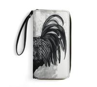 DWTJKMS Schwarzer Hahn Lange Brieftasche Schlank PU Leder Brieftaschen für Männer Frauen Minimalistische Geldbörse mit Kartenfächern, Weiß, 19.7 * 10.5cm, Weiß, 19.7x10.5cm, blank, 19.7x10.5cm