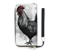 DWTJKMS Schwarzer Hahn, lange Brieftasche, schmal, PU-Leder, Geldbörsen für Männer und Frauen, minimalistische Geldbörse mit Kartenfächern, weiß, 20 x 10,5 cm, weiß, 20x10.5cm