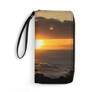 DWTJKMS Sunset Hawaii Beach Lange Brieftasche, Schlanke PU Leder Geldbörse für Männer und Frauen, Minimalistische Brieftasche mit Kartenfächern, Weiß, 19.7 * 10.5cm, Weiß, 19.7x10.5cm, blank,