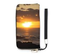 DWTJKMS Sunset Hawaii Beach Long Wallet Slim PU Leather Wallets for Men Women Minimalist Wallet with Card Slots, White, 20x10.5cm, weiß, 20x10.5cm