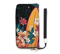 DWTJKMS Surfbrett und Blumen, lange Geldbörse, schmale Brieftaschen aus PU-Leder, für Männer und Frauen, minimalistische Geldbörse mit Kartenfächern, Weiß, 20 x 10,5 cm, weiß, 20x10.5cm