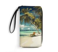 DWTJKMS Tropical Holidays Lange Geldbörse, schlanke Brieftasche aus PU-Leder, für Männer und Frauen, minimalistische Geldbörse mit Kartenfächern, weiß, 19,7 x 10,5 cm, weiß, 19.7x10.5cm