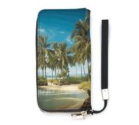 DWTJKMS Tropische Kokosnussbäume Strand, lange Geldbörse, schlanke Geldbörse aus PU-Leder, für Männer und Frauen, minimalistische Geldbörse mit Kartenfächern, weiß, 20 x 10,5 cm, weiß, 20x10.5cm