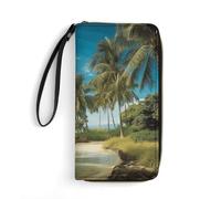 DWTJKMS Tropische Kokosnussbäume Strand, lange Geldbörse, schmale Geldbörse aus PU-Leder, für Männer und Frauen, minimalistische Geldbörse mit Kartenfächern, weiß, 19,7 x 10,5 cm, weiß, 19.7x10.5cm