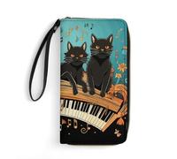 DWTJKMS Vier schwarze Katzen auf der Klaviertastatur liegend, lange Brieftasche, schlanke PU-Leder-Geldbörse für Männer und Frauen, minimalistische Geldbörse mit Kartenfächern, Weiß, 19,7 * 10,5 cm,