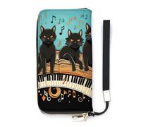 DWTJKMS Vier schwarze Katzen, die auf der Klaviertastatur liegen, lange Brieftasche, schlanke Brieftasche aus PU-Leder, für Männer und Frauen, minimalistische Geldbörse mit Kartenfächern, weiß, 20 x