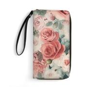 DWTJKMS Weiche Farbe blass verblasste Mischung aus Rosen lange Brieftasche schlanke PU Leder Brieftaschen für Männer Frauen minimalistische Brieftasche mit Kartenfächern, weiß, 19,7 * 10,5 cm, Weiß,