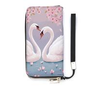 DWTJKMS Weiße Schwäne mit rosafarbenem Blumenbaum, lange Geldbörse, schlanke Brieftasche aus PU-Leder, für Männer und Frauen, minimalistische Geldbörse mit Kartenfächern, Weiß, 20 x 10,5 cm, weiß,