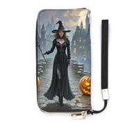 DWTJKMS Witches Lange Geldbörse, schlanke Brieftasche aus PU-Leder, für Männer und Frauen, minimalistische Geldbörse mit Kartenfächern, weiß, 20 x 10,5 cm, weiß, 20x10.5cm