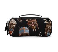 DWVSFJM Federmäppchen aus PU-Leder, wasserdicht, tragbar, Make-up-Tasche mit Reißverschluss, afrikanisches Ritual, ethnisch, Stammes-Bleistifttasche für Bürobedarf, Make-up-Tasche