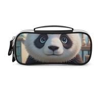 DWVSFJM Federmäppchen aus PU-Leder, wasserdicht, tragbar, Make-up-Tasche mit Reißverschluss, Anime-Panda-Gesicht, Bleistifttasche für Bürobedarf, Make-up-Tasche