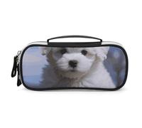DWVSFJM Federmäppchen aus PU-Leder, wasserdicht, tragbar, Make-up-Tasche mit Reißverschluss, Bichon Frisé, Hund, Federmäppchen für Bürobedarf, Make-up-Tasche