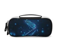 DWVSFJM Federmäppchen aus PU-Leder, wasserdicht, tragbar, Make-up-Tasche mit Reißverschluss, blaue DNA-Struktur, Federmäppchen für Bürobedarf, Make-up-Tasche