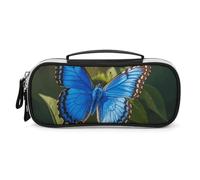 DWVSFJM Federmäppchen aus PU-Leder, wasserdicht, tragbar, Make-up-Tasche mit Reißverschluss, blauer Schmetterling, kleines Federmäppchen für Bürobedarf, Make-up-Tasche