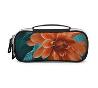 DWVSFJM Federmäppchen aus PU-Leder, wasserdicht, tragbar, Make-up-Tasche mit Reißverschluss, Blaugrün und Blume, Federmäppchen für Bürobedarf, Make-up-Tasche