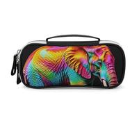 DWVSFJM Federmäppchen aus PU-Leder, wasserdicht, tragbar, Make-up-Tasche mit Reißverschluss, bunte Elefanten, Federmäppchen für Bürobedarf, Make-up-Tasche