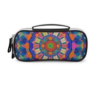 DWVSFJM Federmäppchen aus PU-Leder, wasserdicht, tragbar, Make-up-Tasche mit Reißverschluss, buntes Mandala-Bleistiftetui für Bürobedarf, Make-up-Tasche