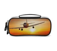 DWVSFJM Federmäppchen aus PU-Leder, wasserdicht, tragbar, Make-up-Tasche mit Reißverschluss, Flugzeug bei Sonnenuntergang, Federmäppchen für Bürobedarf, Make-up-Tasche