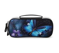 DWVSFJM Federmäppchen aus PU-Leder, wasserdicht, tragbar, Make-up-Tasche mit Reißverschluss, Galaxie, blauer Schmetterling, Federmäppchen für Bürobedarf, Make-up-Tasche