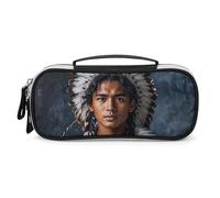 DWVSFJM Federmäppchen aus PU-Leder, wasserdicht, tragbar, Make-up-Tasche mit Reißverschluss, indigene Menschen und Wölfe, Federmäppchen für Bürobedarf, Make-up-Tasche