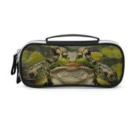 DWVSFJM Federmäppchen aus PU-Leder, wasserdicht, tragbar, Make-up-Tasche mit Reißverschluss, Lilie und Frosch, Federmäppchen für Bürobedarf, Make-up-Tasche