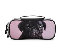 DWVSFJM Federmäppchen aus PU-Leder, wasserdicht, tragbar, Make-up-Tasche mit Reißverschluss, niedlicher schwarzer Mops, Federmäppchen für Bürobedarf, Make-up-Tasche