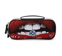 DWVSFJM Federmäppchen aus PU-Leder, wasserdicht, tragbar, Make-up-Tasche mit Reißverschluss, rote Lippen, mit Diamant-Bleistifttasche für Bürobedarf, Make-up-Tasche