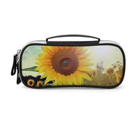 DWVSFJM Federmäppchen aus PU-Leder, wasserdicht, tragbar, Make-up-Tasche mit Reißverschluss, schöne Sonnenblumen-Bleistifttasche für Bürobedarf, Make-up-Tasche