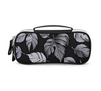 DWVSFJM Federmäppchen aus PU-Leder, wasserdicht, tragbar, Make-up-Tasche mit Reißverschluss, schwarz-graues Blatt, Jacquard-Federmäppchen für Bürobedarf, Make-up-Tasche