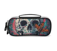 DWVSFJM Federmäppchen aus PU-Leder, wasserdicht, tragbar, Make-up-Tasche mit Reißverschluss, Skelett, Todesmotte, Federmäppchen für Bürobedarf, Make-up-Tasche