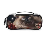 DWVSFJM Federmäppchen aus PU-Leder, wasserdicht, tragbar, Make-up-Tasche mit Reißverschluss, Weihnachten, siamesische Katze, Federmäppchen für Bürobedarf, Make-up-Tasche