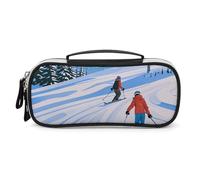 DWVSFJM Federmäppchen aus PU-Leder, wasserdicht, tragbar, Make-up-Tasche mit Reißverschluss, Wintersport, Ski-Thema, Federmäppchen für Bürobedarf, Make-up-Tasche