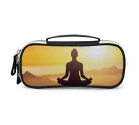 DWVSFJM Federmäppchen aus PU-Leder, wasserdicht, tragbar, Make-up-Tasche mit Reißverschluss, Yoga, Meditation, Bleistifttasche für Bürobedarf, Make-up-Tasche