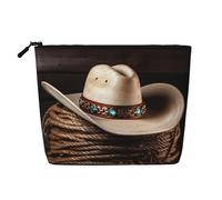 Dwvtfsm American West Rodeo Hut-Make-up-Tasche für Damen, wasserdicht, Leinen, Reise-Kosmetik-Organizer, leichter Reißverschluss, Reise-Kulturbeutel, Organizer, Make-up-Pinsel, Aufbewahrungstasche