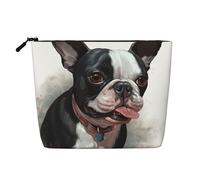 Dwvtfsm Boston Terrier Make-up-Tasche für Damen, wasserdicht, Leinen, Reise-Kosmetik-Organizer, leichter Reißverschluss, Reise-Kulturbeutel, Organizer, Make-up-Pinsel, Aufbewahrungstasche
