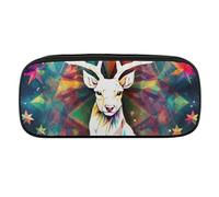 DWVTFSM Bunte Dreiecke, Rentier und Schneeflocken, großes Federmäppchen, wasserdicht, niedliches Federmäppchen, Reise-Kosmetiktasche, Leder, Make-up-Tasche, Organizer, Stifthalter für Männer und