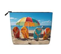 Dwvtfsm Bunte Flip-Flops, Strandball-Make-up-Tasche für Damen, wasserdicht, Leinen, Reise-Kosmetik-Organizer, leichter Reißverschluss, Reise-Kulturbeutel, Organizer, Make-up-Pinsel