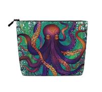 Dwvtfsm Bunte Oktopus-Make-up-Tasche für Damen, wasserdicht, Leinen, Reise-Kosmetik-Organizer, leichter Reißverschluss, Reise-Kulturbeutel, Organizer, Make-up-Pinsel, Aufbewahrungstasche