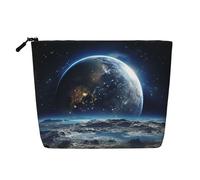 Dwvtfsm Earth From Moon Make-up-Tasche für Damen, wasserdicht, Leinen, Reise-Kosmetik-Organizer, leichter Reißverschluss, Reise-Kulturbeutel, Organizer, Make-up-Pinsel, Aufbewahrungstasche