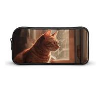 DWVTFSM Federmäppchen mit Katzen-Motiv auf Fensterbank, großes Fassungsvermögen, niedliches Federmäppchen, Make-up-Kosmetiktasche für Damen und Herren