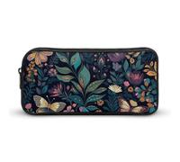 DWVTFSM Federmäppchen mit Schmetterling und Blumen, großes Fassungsvermögen, niedliches Federmäppchen, Make-up-Kosmetiktasche für Damen und Herren