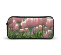 DWVTFSM Federmäppchen, Motiv: blühende Pfirsich-Tulpen, große Kapazität, niedliches Federmäppchen, Make-up-Kosmetiktasche für Damen und Herren