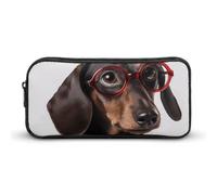 DWVTFSM Federmäppchen, Motiv: Hund mit Rosen, großes Fassungsvermögen, niedliches Federmäppchen, Make-up-Kosmetiktasche für Damen und Herren