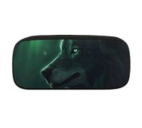 DWVTFSM Green Wolf großes Federmäppchen, wasserdicht, niedliches Stifteetui, Reise-Kosmetiktasche, Leder, Make-up-Tasche, Organizer, Stifthalter für Männer und Frauen, Stil:, Einheitsgröße